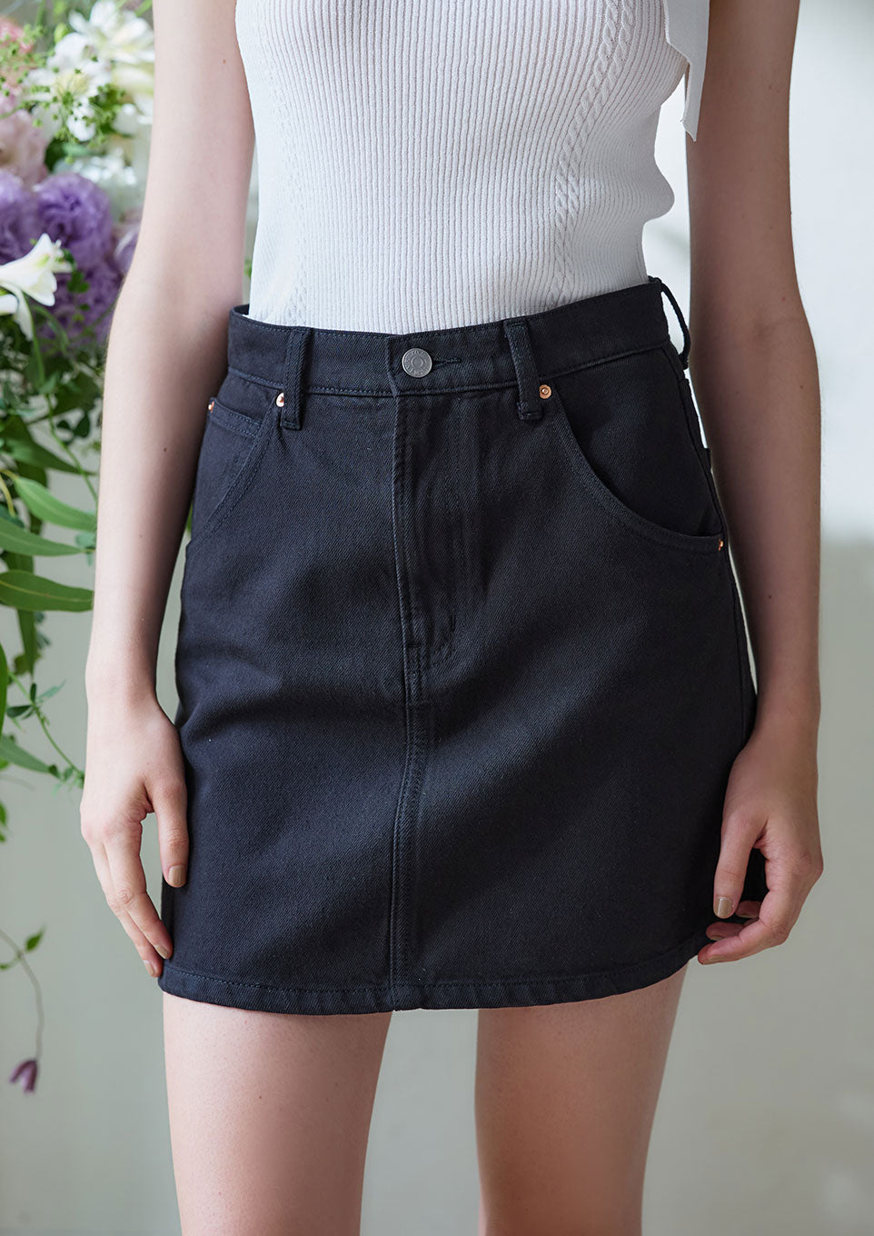 riu short denim skirt