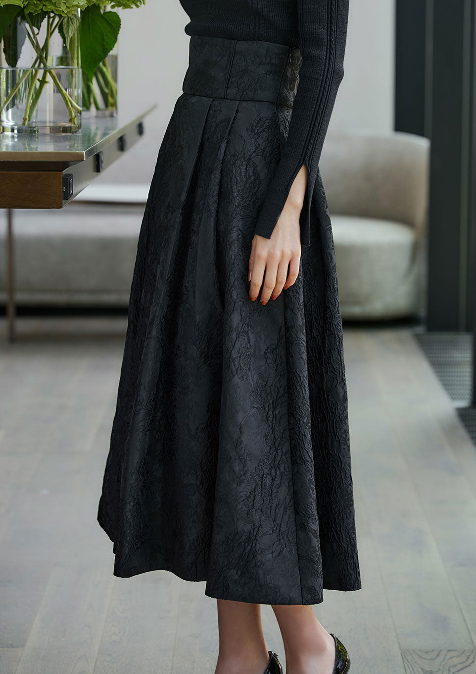 Jacquard flare long skirt