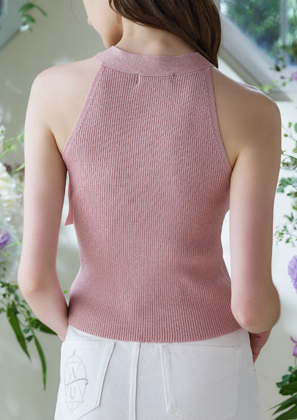 トップス Riu Halter neck ribbon knit Riu】Halter neck ribbon knitブルー