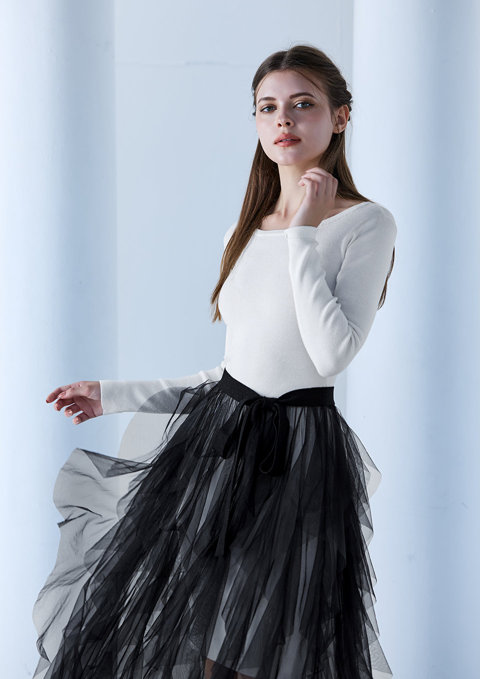 ワンピース Riu Flower tulle docking knit dress Flower tulle docking knit dress – Riu