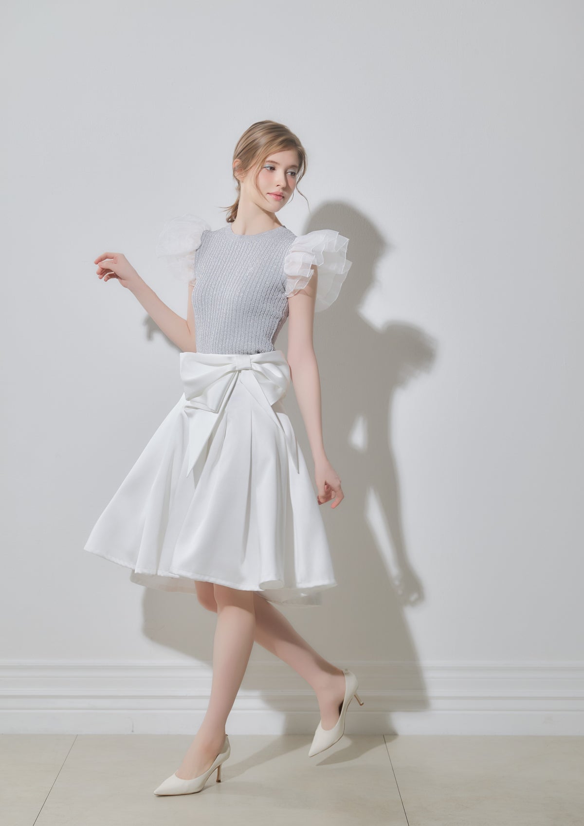 Drape Ribbon Flare Skirt