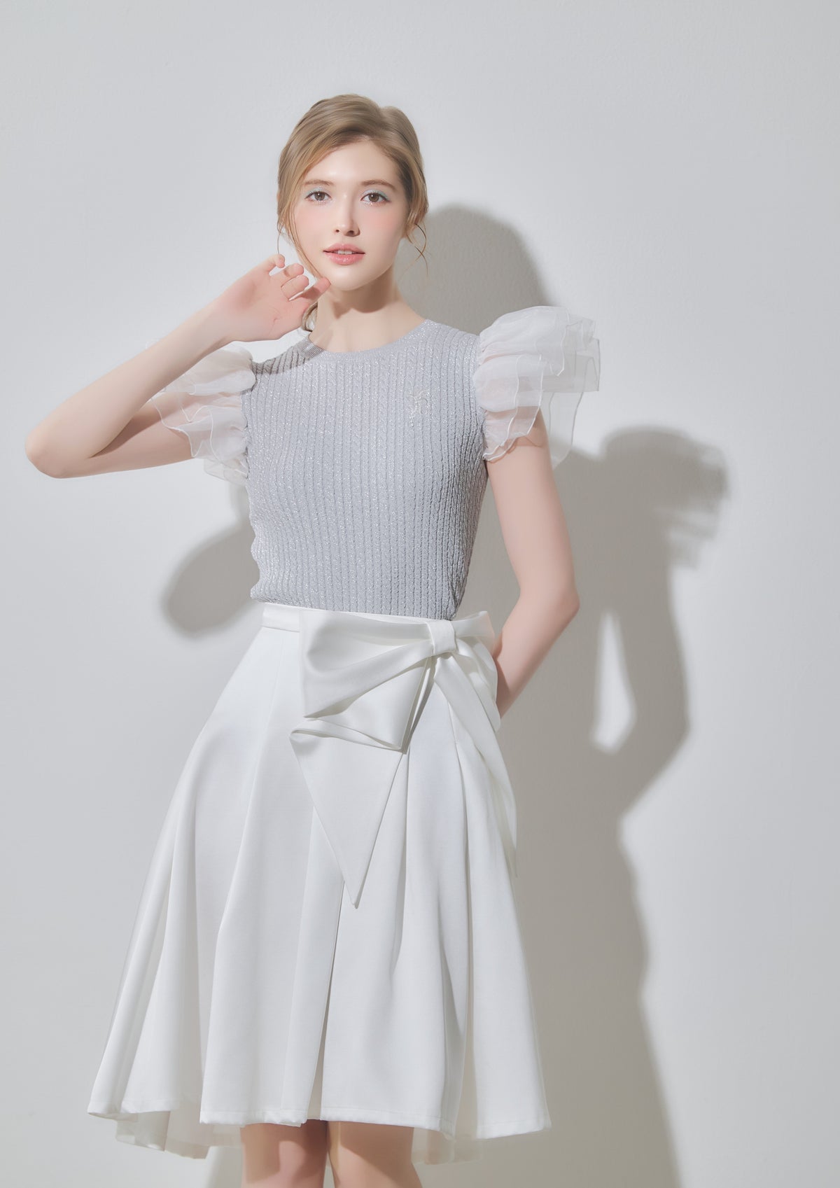 Drape Ribbon Flare Skirt