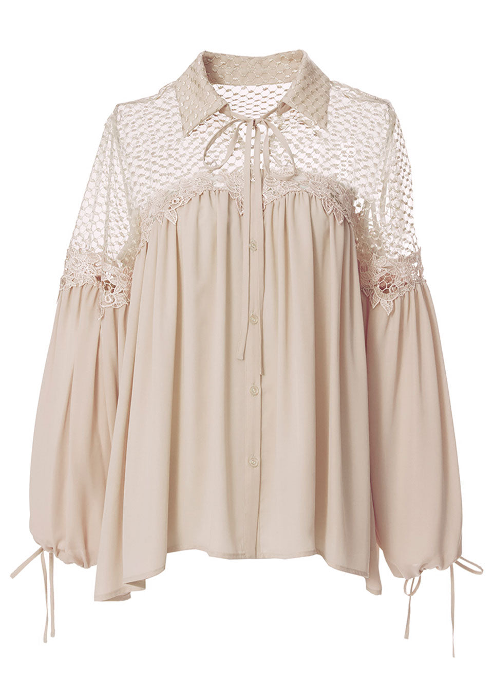 Lace switching sheer shirt