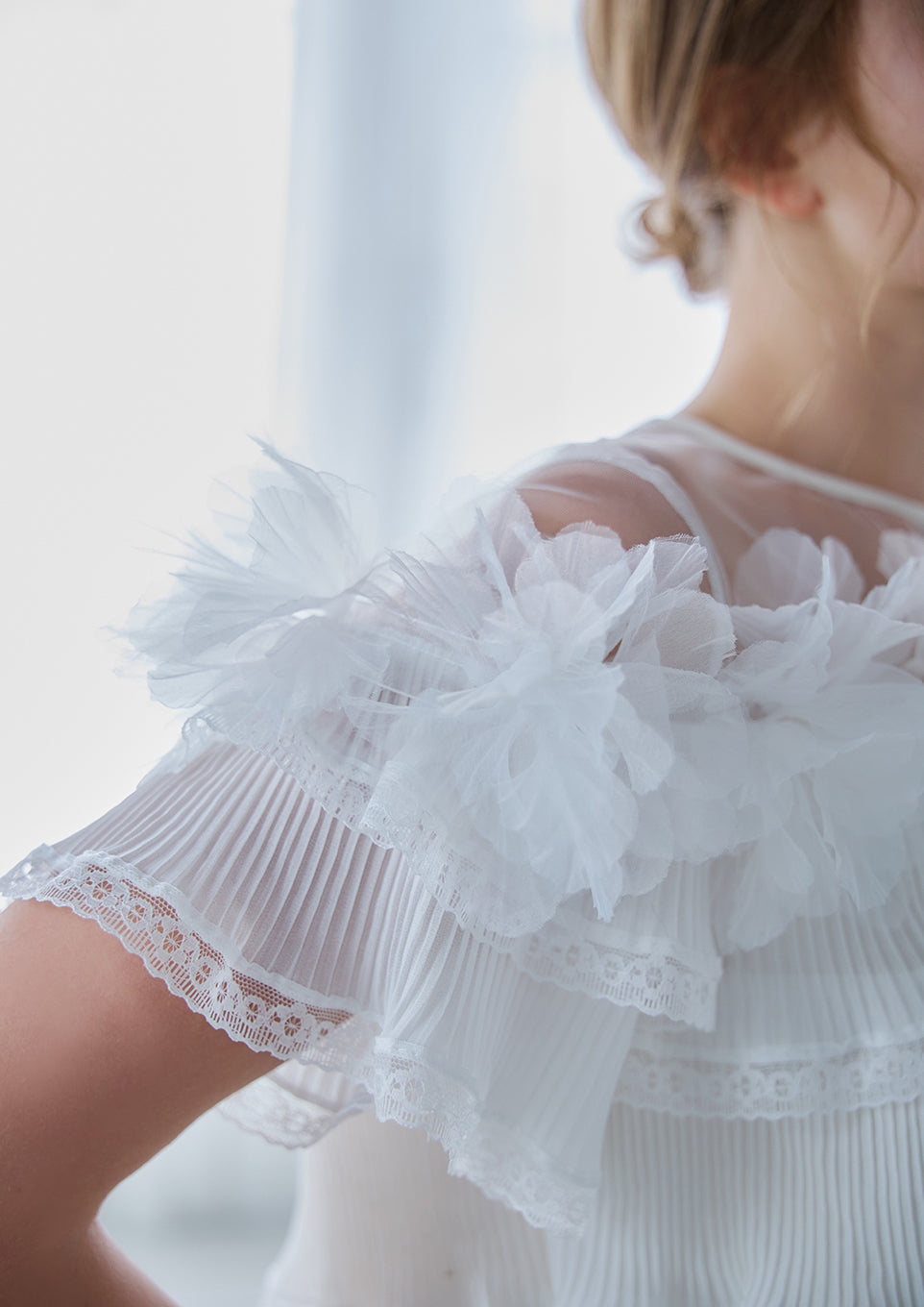 注目ブランド Sheer pleats Riu – tops flower トップス