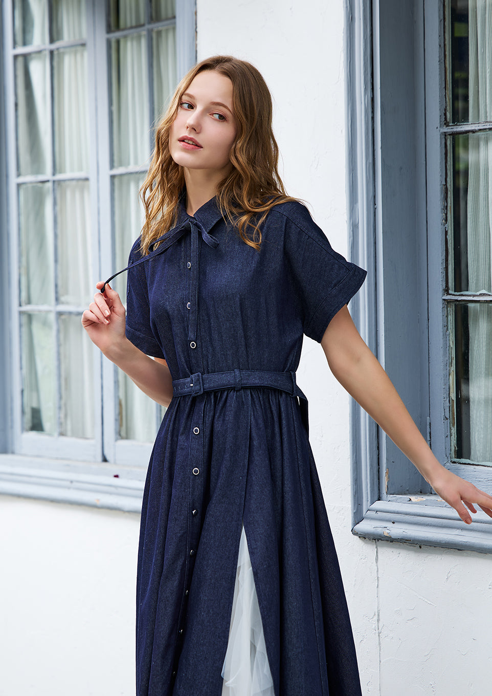 riu Rちゃん Tulle docking denim dress インディゴ Tulle docking denim dress Riu BLACK