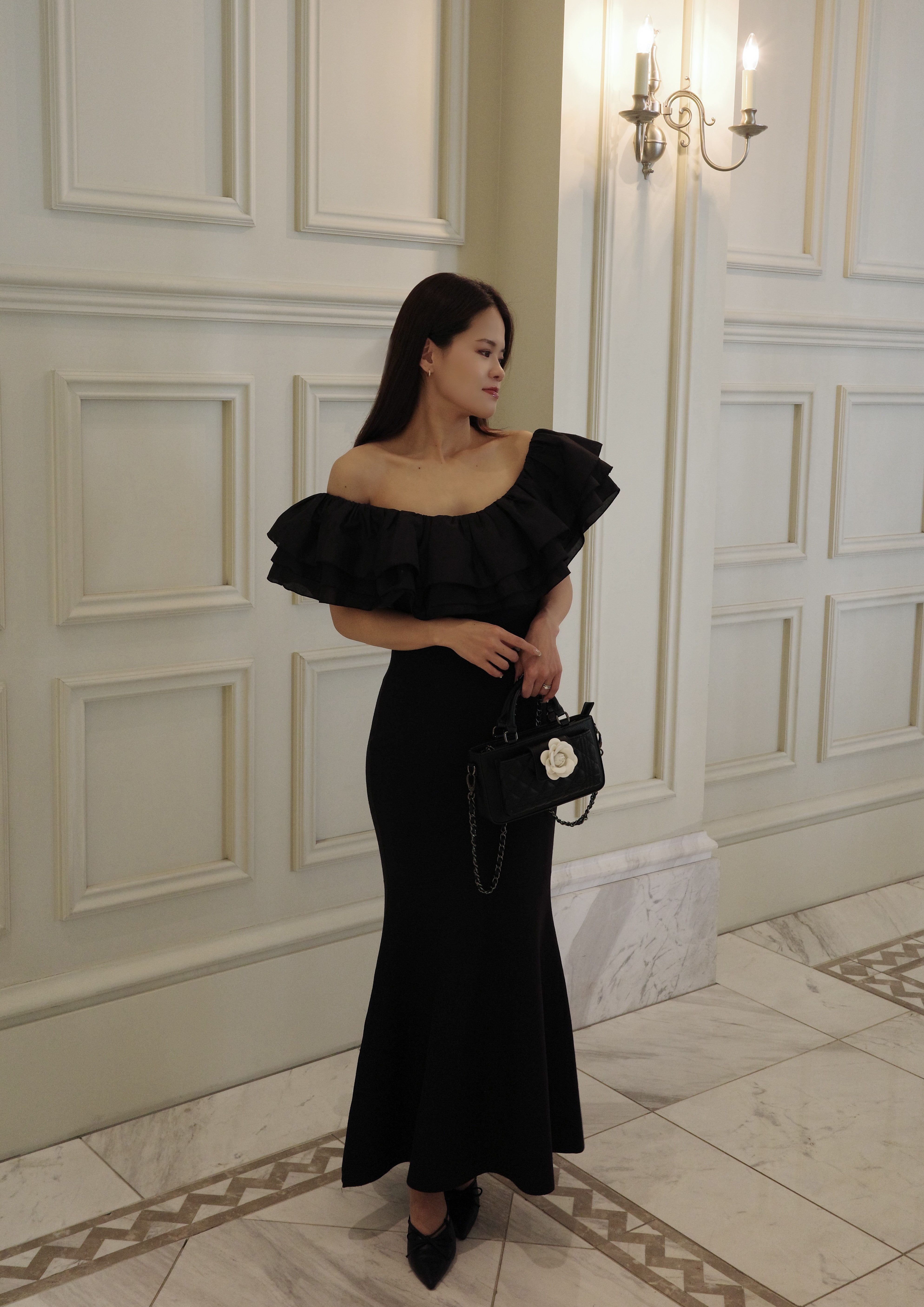 タイムセール 半額 Tiered Riu – dress knit shoulder off ワンピース