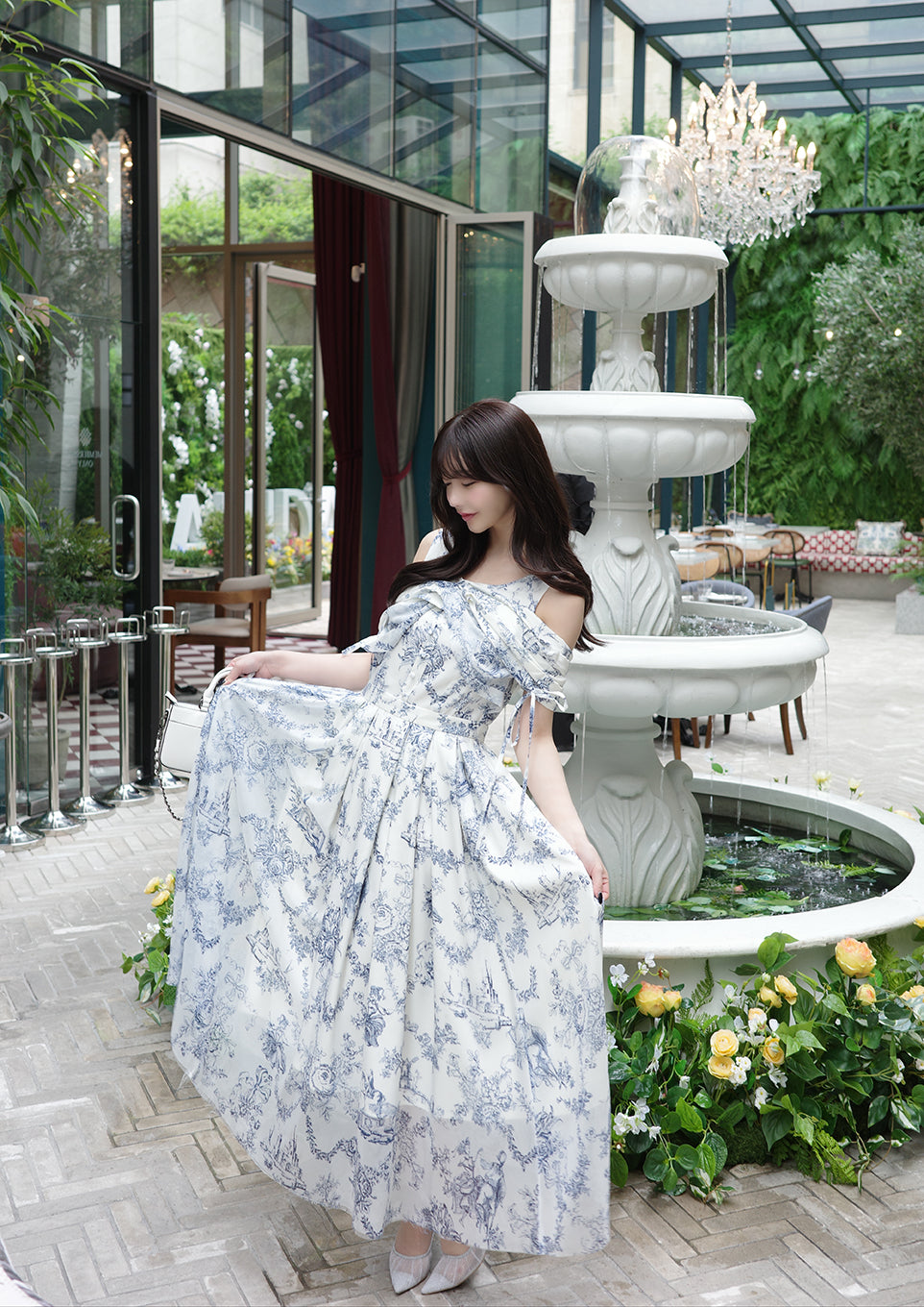 Twist ribbon Toile de Jouy dress – Riu
