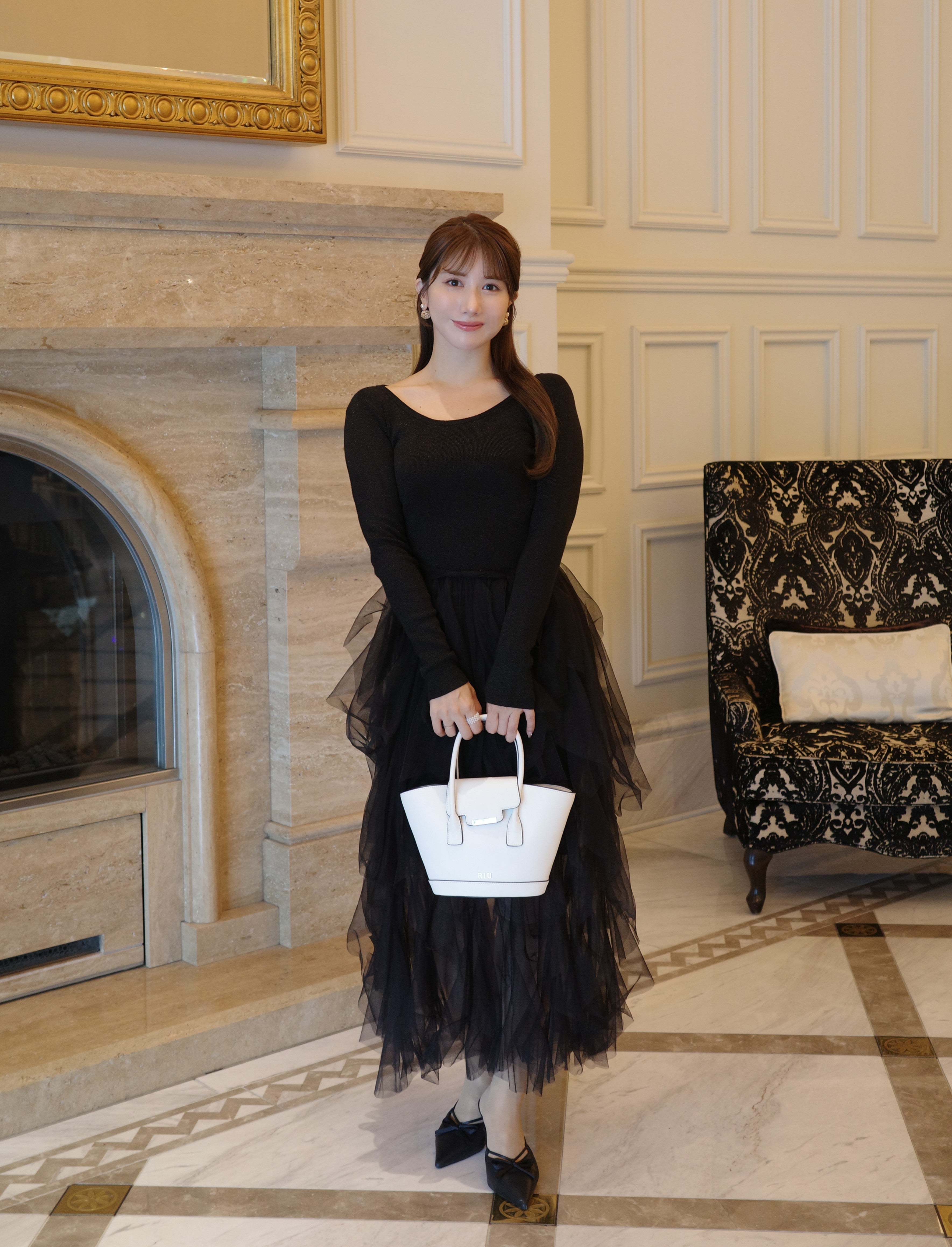 ワンピース Riu Flower tulle docking knit dress Flower tulle docking knit dress – Riu