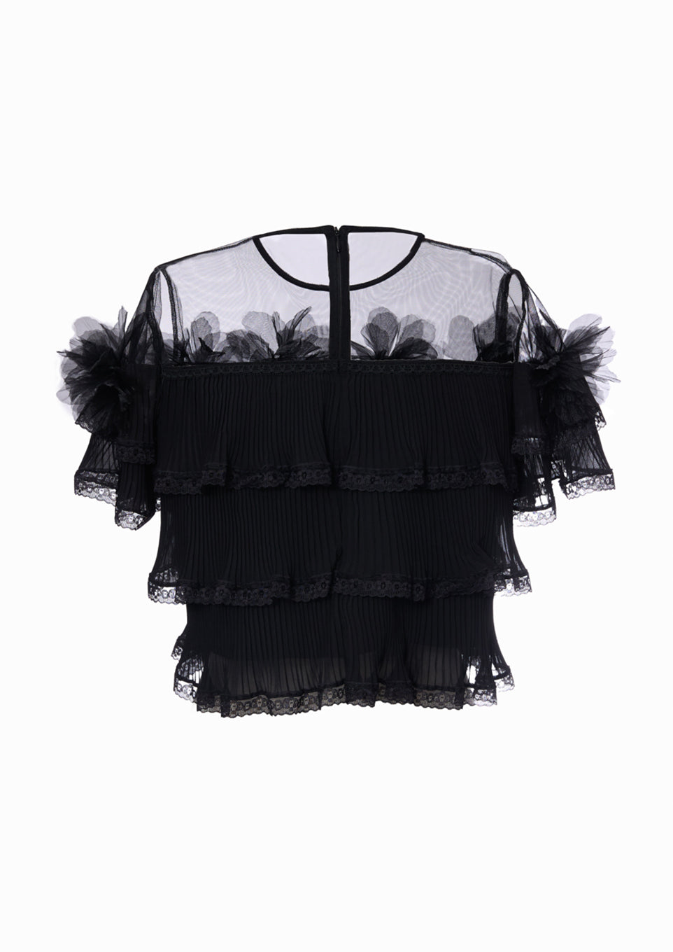 【新品】Riu Sheer pleats flower tops ブラック Sheer pleats flower tops – Riu