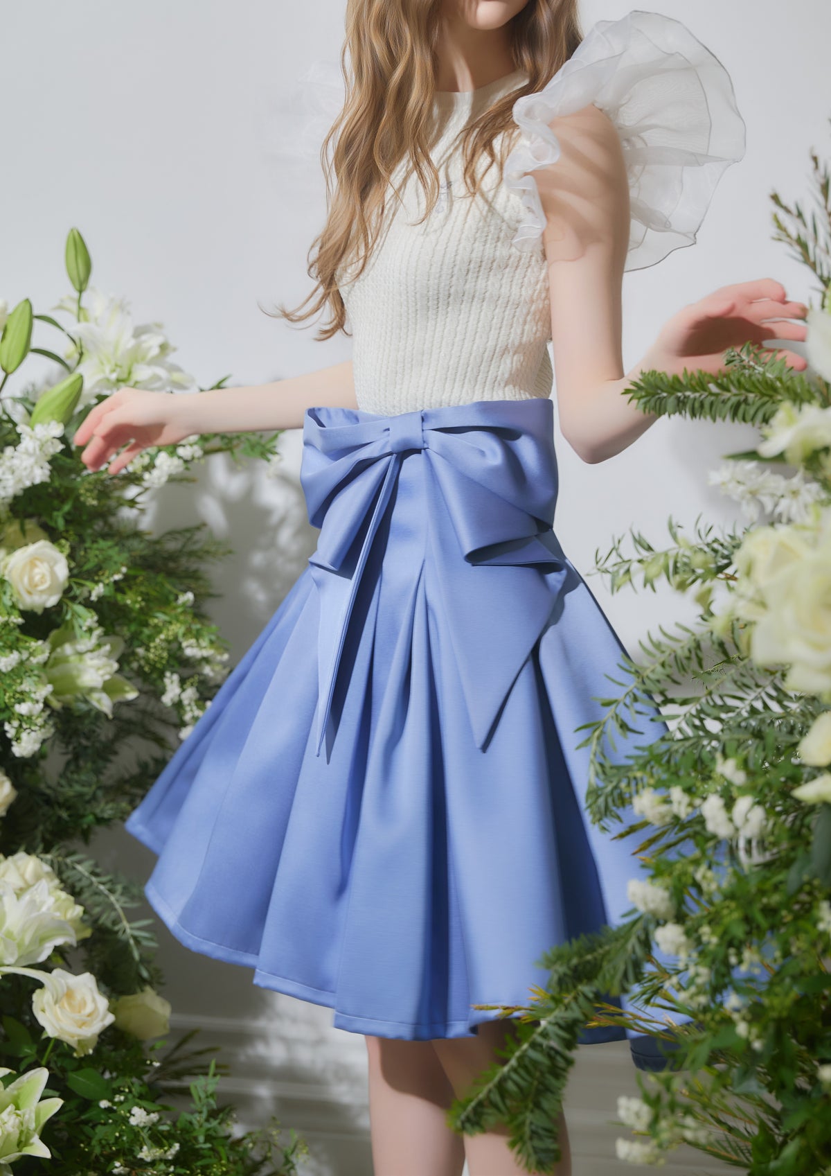 Drape Ribbon Flare Skirt