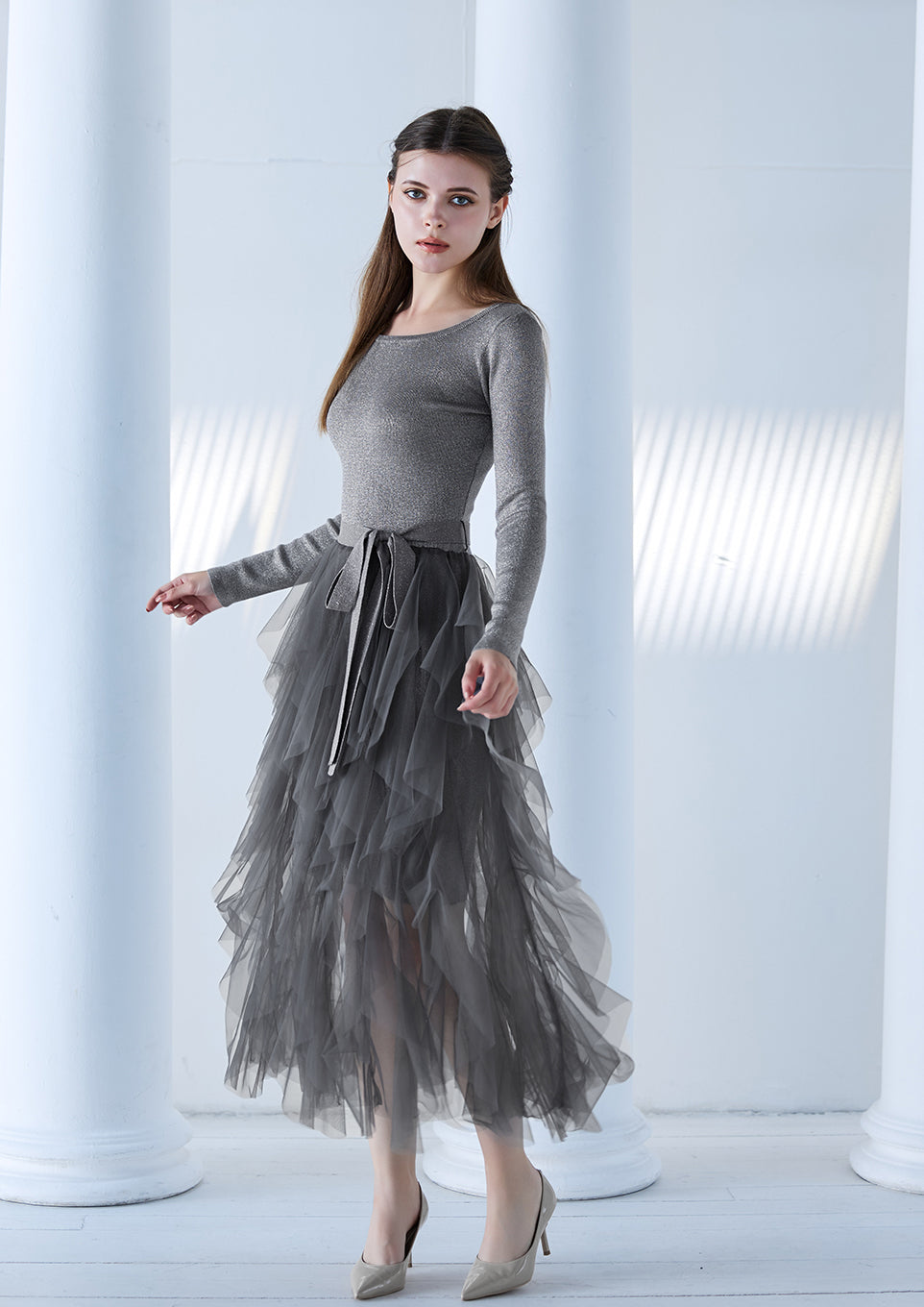 ワンピース riu tulle raffle docking knit dress Tulle raffle docking knit dress – Riu