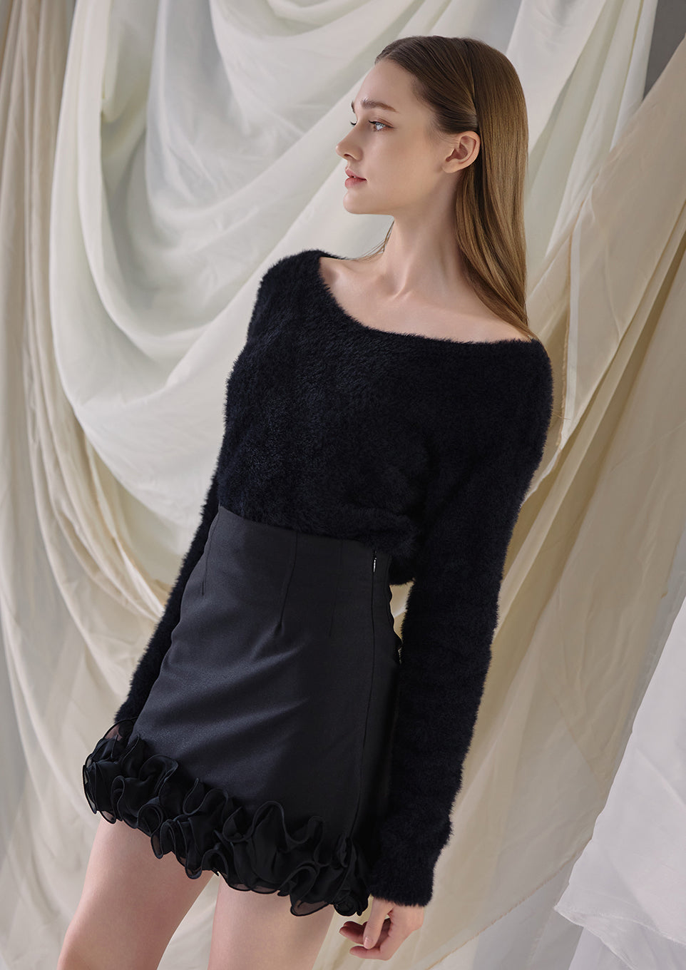 ワンピース Riu Tweed docking knit dress black Dresses – Riu