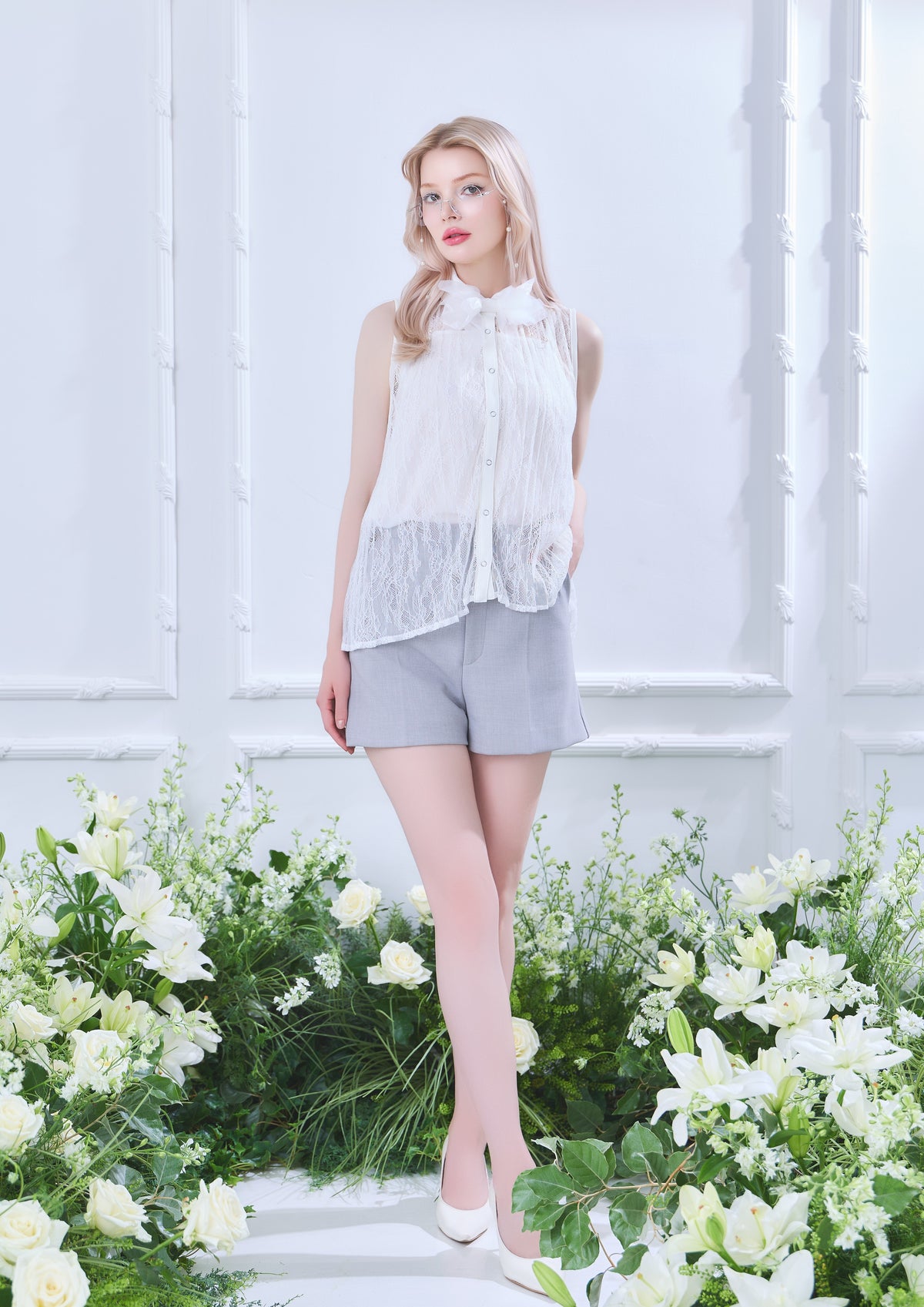 Pleated Lace Blouse