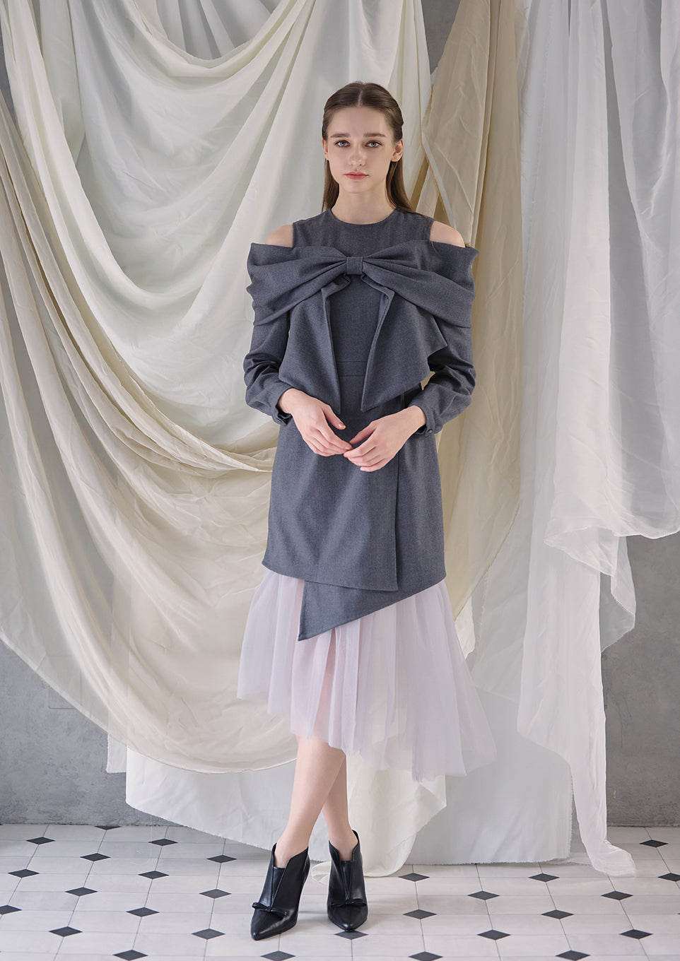 ワンピース Riu Ribbon short dress Tulle docking ribbon dress – Riu