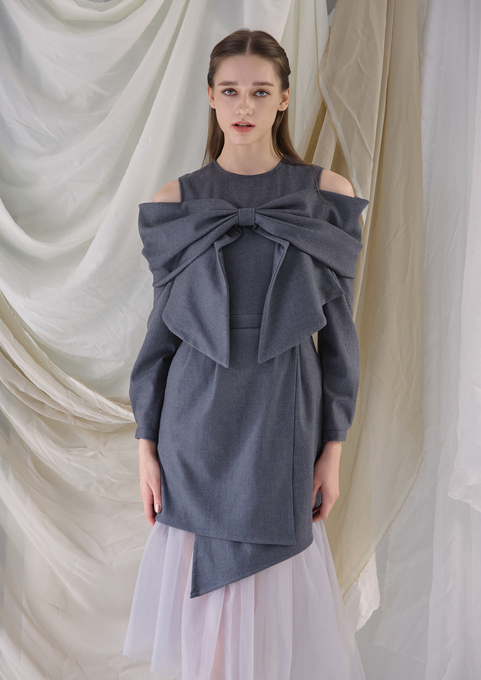 Riu Tulle raffle docking knit dress riu Tulle raffle docking knit