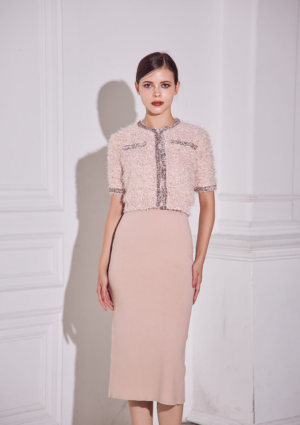 Tweed cardigan×knit dress – Riu